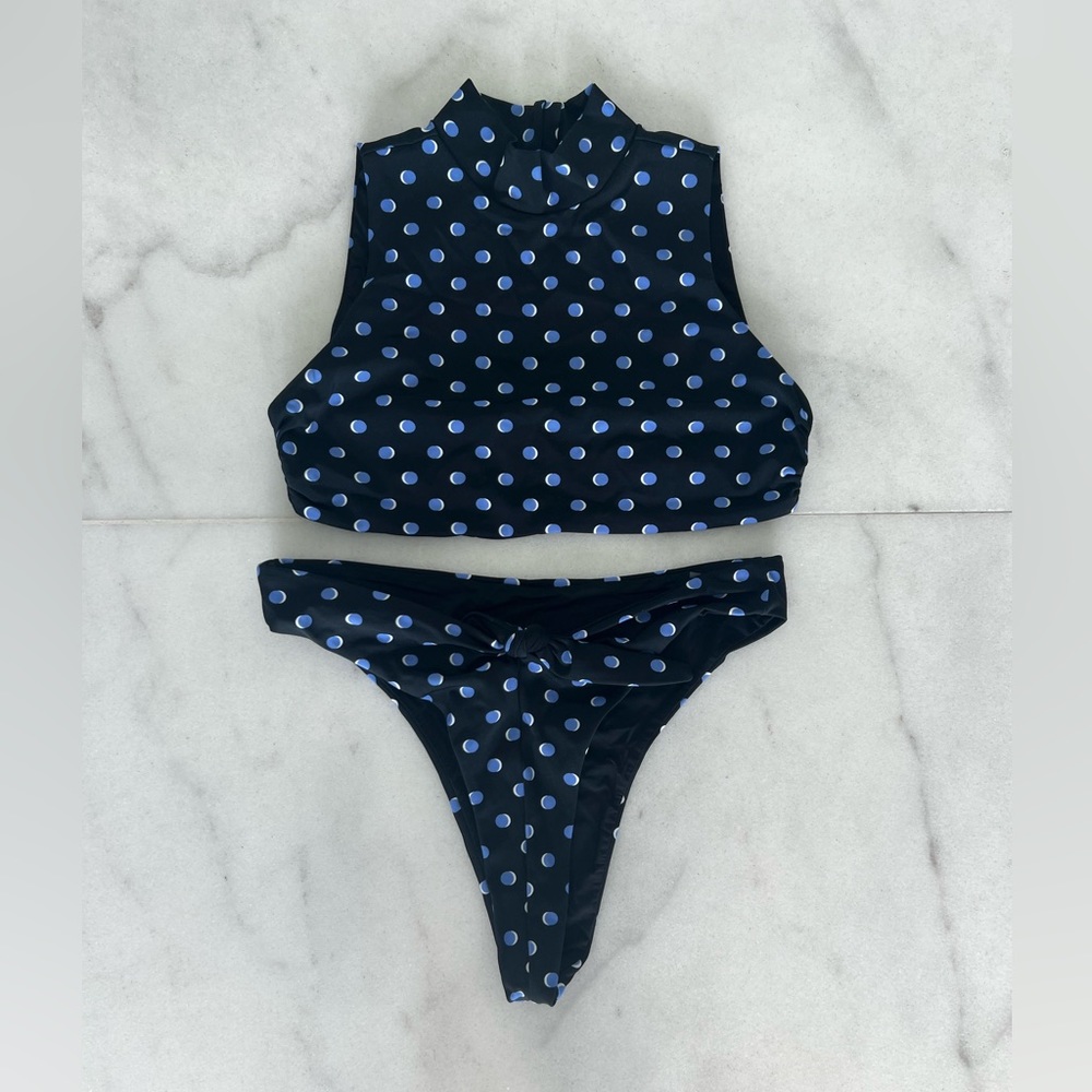 DEVON WINDSOR Polka Dot Bikini - Black and Blue